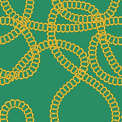 Multicolored beads on a green background. Beautiful chain of different colors. Pure beads are realistic. Decorative element from golden ball design.Vector illustration.