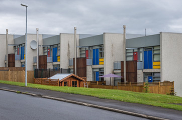 Fototapeta na wymiar Apartment buildings in Akureyri city in northern part of Iceland