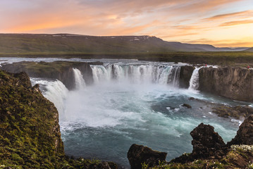 Fototapeta premium Sunset over Godafoss waterfall in Iceland
