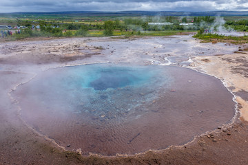 Hot spring called Blesi in Geysir geothermal area, one of the most famous tourist attractions in Iceland
