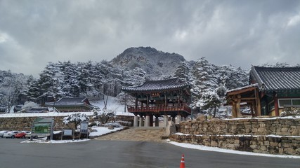 snowy day korean temple