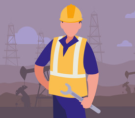 oil industry worker with laptop avatar character