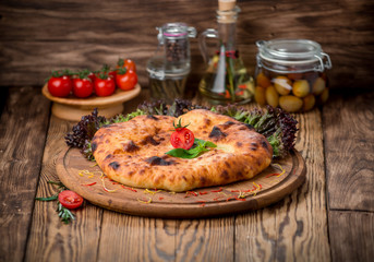 Healthy food beautiful and tasty food on a plate, pie with spinach and cheese