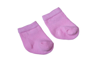 baby socks on a white background,pink socks for newborns and isolated on a white background
