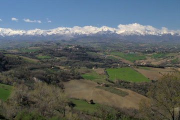 Fototapeta na wymiar landscape,Monti Sibillini,Italy,spring,agriculture,rural,sky,countryside,panoramic