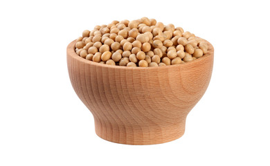 soy bean in wooden bowl isolated on white background. nutrition. food ingredient.