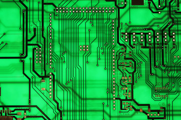 clean circuit board without processors and transistors, green