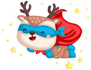 Naklejka premium a vector of a cute deer in a superhero costume