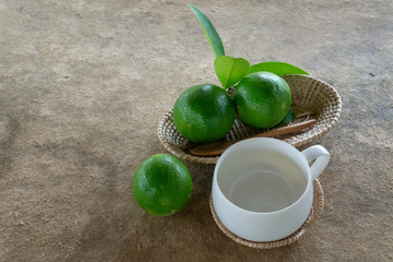 Lime green on white wood and glass