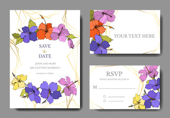 Vector Hibiscus floral botanical flower. Engraved ink art. Wedding background card floral decorative border.