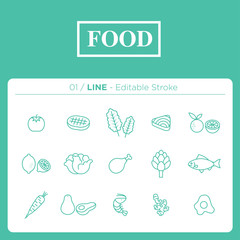 Set of food icons in line	