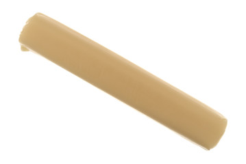 Mozzarella snack string cheese on a white background top view