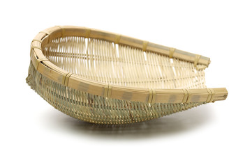 Bamboo basket hand made isolated on white background. Woven from bamboo tray.
