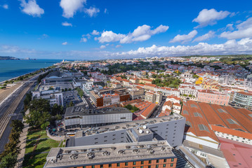 Alcantara area in Lisbon, Portugal, view from Bridge of 25th April