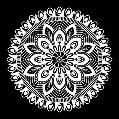 Round mandala for coloring on black background