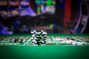 Fototapeta premium Casino element isolation on the colorful, Slot machine, Roulette while, Dice, Casino chip - image