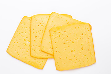 Cheese slice on white background.