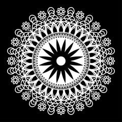 Round mandala for coloring on black background