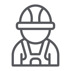 Auto mechanic line icon, car and person, repairman sign, vector graphics, a linear pattern on a white background.