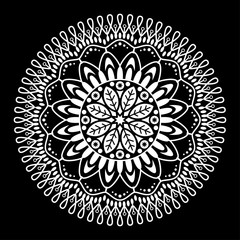 Round mandala for coloring on black background
