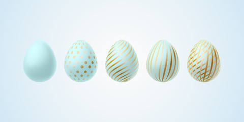 Easter egg Set of elegant modern luxury blue gold Easter eggs with a spiral lines pattern specks dots on a light background Egg design element for elegant Easter cards luxury elegant graphic Vector