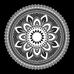 Round mandala for coloring on black background
