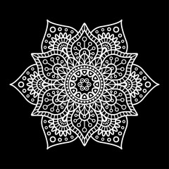 Round mandala for coloring on black background