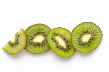Kiwi fruit slices on white background.