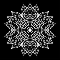 Round mandala for coloring on black background