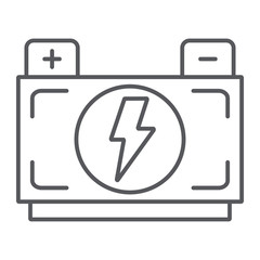 Car battery thin line icon, auto and power, car charge sign, vector graphics, a linear pattern on a white background.