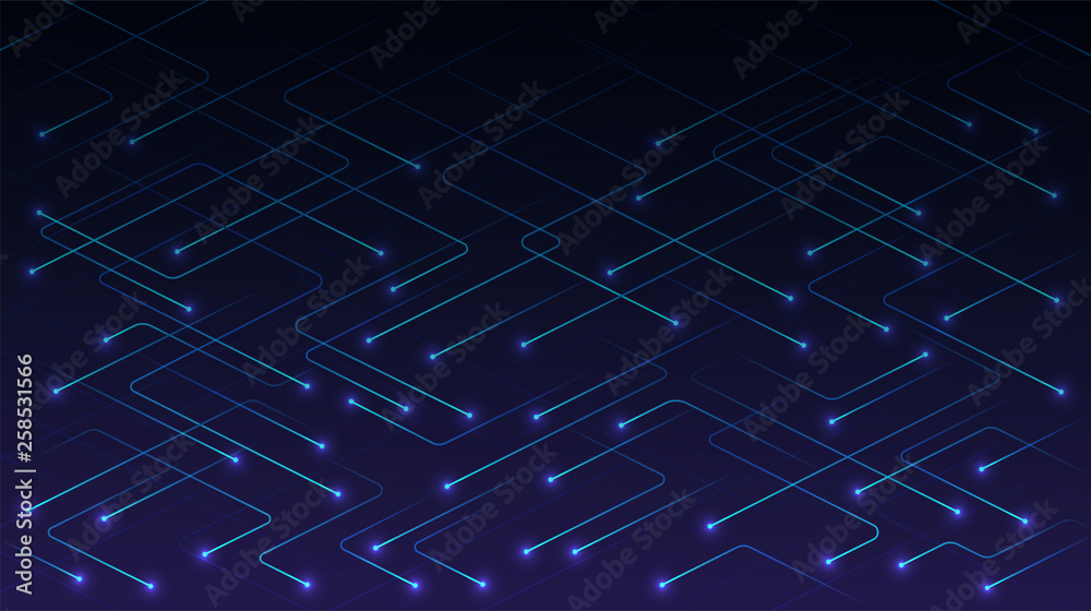 Wall mural vector technology lines with glowing particles on blue background. concept of high-tech digital ai t