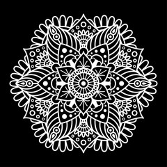 Round mandala for coloring on black background