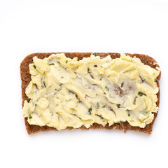 Sandwiches with cream cheese, vegetables and salami.