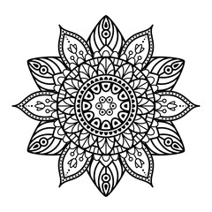 Round mandala for coloring on white background
