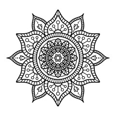 Round mandala for coloring on white background