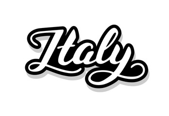 Obraz premium Italy calligraphy template text for your design illustration concept. Handwritten lettering title vector words on white isolated background