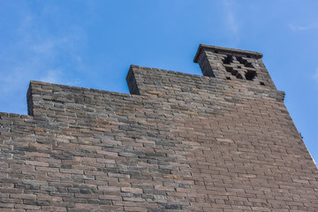 Ancient Chinese Architectural Gateway Wall under Clear Sky and White Cloud, Pingyao County,