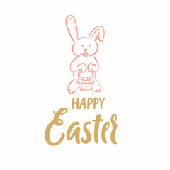 Easter bunny illustration with handwritten calligraphy for Easter celebration design.