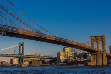 the Brooklyn and  Manhattan Bridges  Landmarks in New York City USA