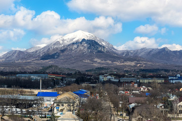 View of the mountain Beshtau near the city of Pyatigorsk in the Stavropol region. Spring 2019.