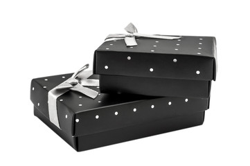 Two black gift boxes on white.