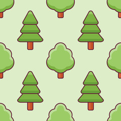 Seamless pattern with trees on green background. Vector texture.