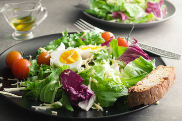 Fresh vegetarian salad with tomatoes, cheese and eggs