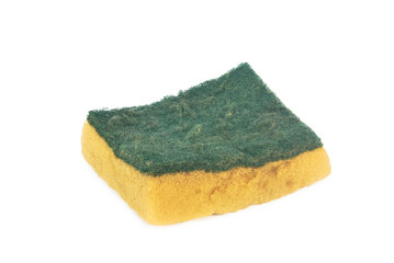 Fototapeta na wymiar Old yellow sponge on a white background.With Clipping Path.