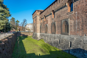 Fototapeta premium Milan, Italy - March 8, 2019: The Sforzesco Castle - is one of Milan's most important landmarks