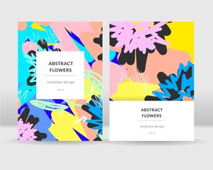 Abstract bright flowers poster template. vector template