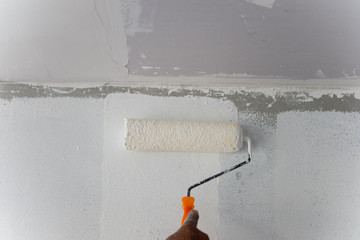 Professional painter worker is painting a wall © Dontree