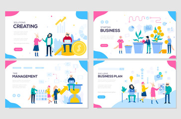Business solutions,  planning and strategy, startup, time management vector illustration. Set of web page design templates.  Mobile website development design