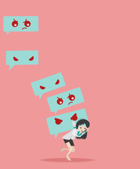 Illustrator of businesswoman carring a lot of chat meassage.