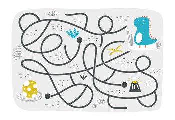 Cute rebus, test, activity, logic quest for kids. Funny labyrinth, puzzle with dinosaur, egg, plants.